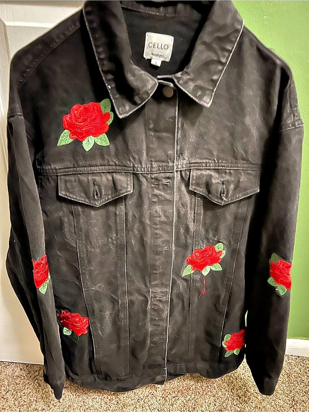 CELLO Rebel Rose Embroidered Black Denim Jacket
